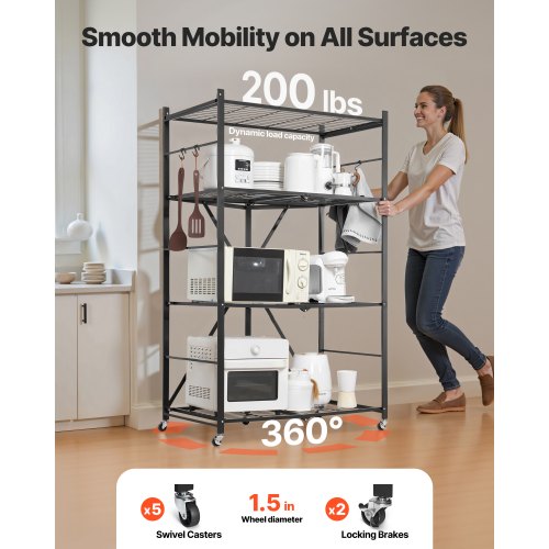 4Tier Foldable Storage Shelf 36W x 21D x 60H Inch Folding Metal Rack