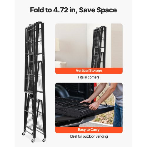 4Tier Foldable Storage Shelf 36W x 21D x 60H Inch Folding Metal Rack