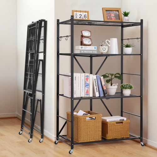 4Tier Foldable Storage Shelf 36W x 21D x 60H Inch Folding Metal Rack