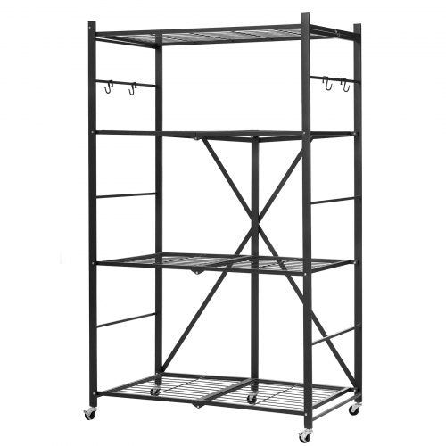 4Tier Foldable Storage Shelf 36W x 21D x 60H Inch Folding Metal Rack