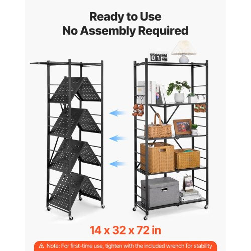 5Tier Foldable Storage Shelf 32W x 14D x 72H Inch Folding Metal Rack b