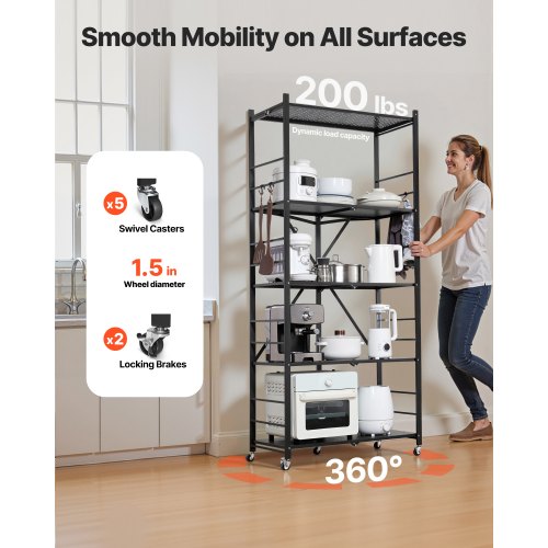 5Tier Foldable Storage Shelf 32W x 14D x 72H Inch Folding Metal Rack b