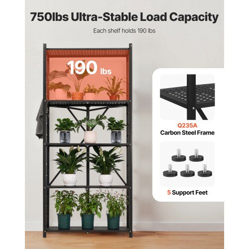 5Tier Foldable Storage Shelf 32W x 14D x 72H Inch Folding Metal Rack b