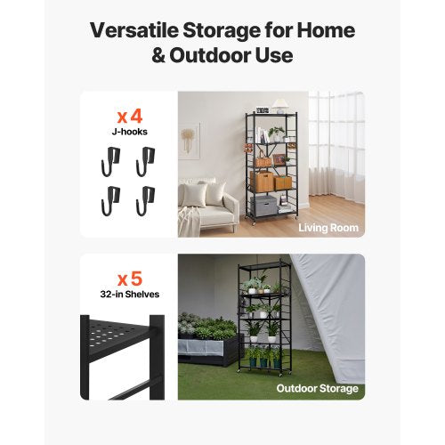 5Tier Foldable Storage Shelf 32W x 14D x 72H Inch Folding Metal Rack b