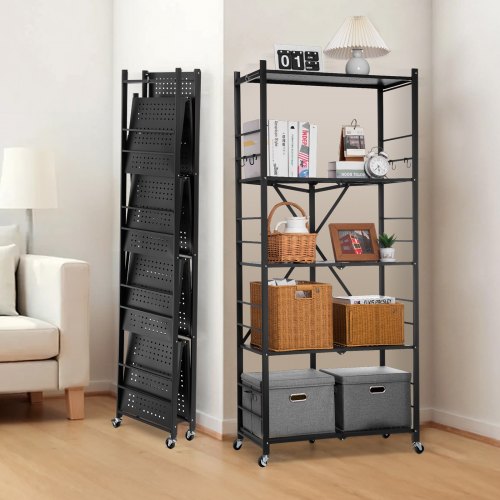 5Tier Foldable Storage Shelf 32W x 14D x 72H Inch Folding Metal Rack b