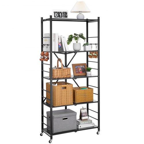 5Tier Foldable Storage Shelf 32W x 14D x 72H Inch Folding Metal Rack b