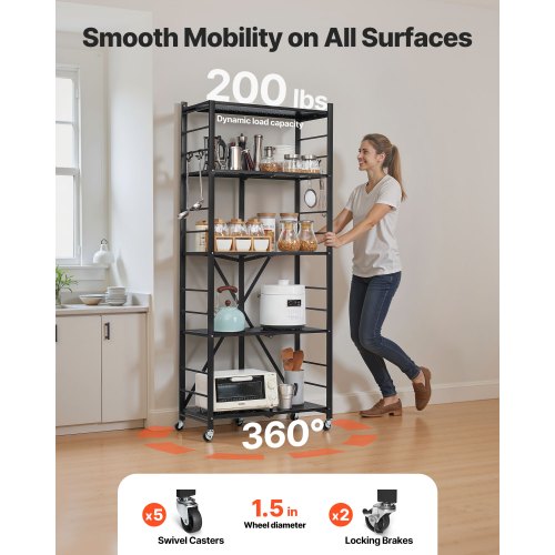 5Tier Foldable Storage Shelf 28W x 13D x 66H Inch Folding Metal Rack