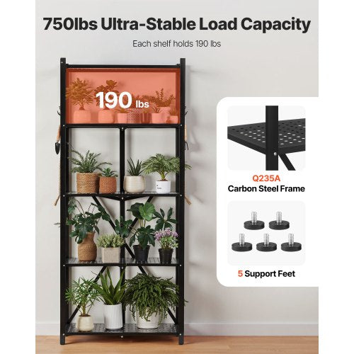 5Tier Foldable Storage Shelf 28W x 13D x 66H Inch Folding Metal Rack