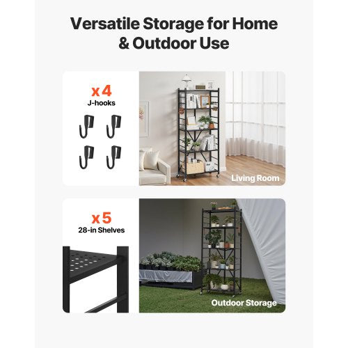 5Tier Foldable Storage Shelf 28W x 13D x 66H Inch Folding Metal Rack