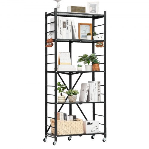5Tier Foldable Storage Shelf 28W x 13D x 66H Inch Folding Metal Rack