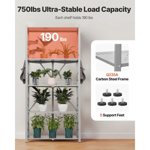 5Tier Foldable Storage Shelf 32W x 14D x 72H Inch Folding Metal Rack c