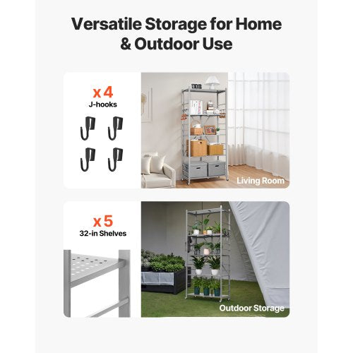 5Tier Foldable Storage Shelf 32W x 14D x 72H Inch Folding Metal Rack c