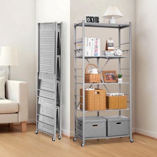 5Tier Foldable Storage Shelf 32W x 14D x 72H Inch Folding Metal Rack c
