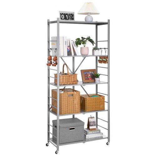 5Tier Foldable Storage Shelf 32W x 14D x 72H Inch Folding Metal Rack c