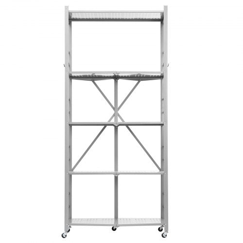 5Tier Foldable Storage Shelf 32W x 14D x 72H Inch Folding Metal Rack c