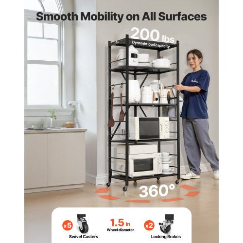5Tier Foldable Storage Shelf 28W x 15D x 64H Inch Folding Metal Rack