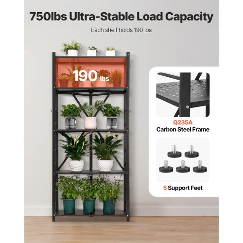 5Tier Foldable Storage Shelf 28W x 15D x 64H Inch Folding Metal Rack