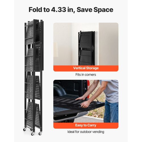 5Tier Foldable Storage Shelf 28W x 15D x 64H Inch Folding Metal Rack