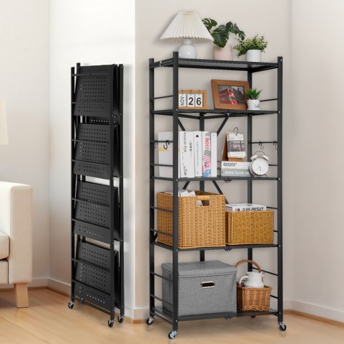 5Tier Foldable Storage Shelf 28W x 15D x 64H Inch Folding Metal Rack