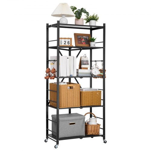 5Tier Foldable Storage Shelf 28W x 15D x 64H Inch Folding Metal Rack