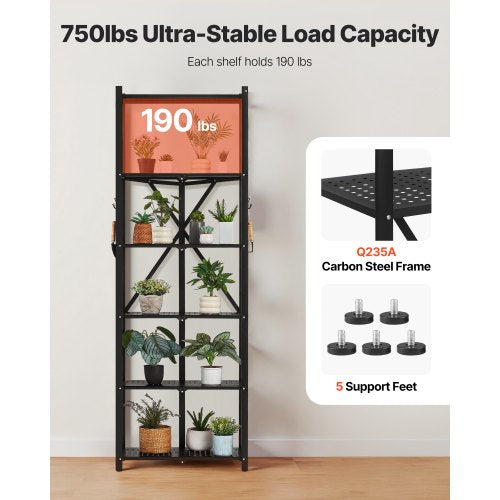 6Tier Foldable Storage Shelf 24W x 12D x 72H Inch Folding Metal Rack