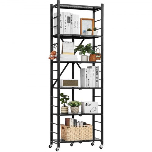 6Tier Foldable Storage Shelf 24W x 12D x 72H Inch Folding Metal Rack