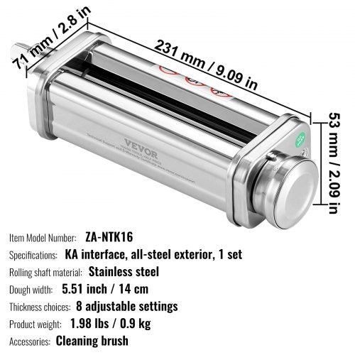 Pasta Attachment for KitchenAid Stand Mixer Stainless Steel Pasta Sheet