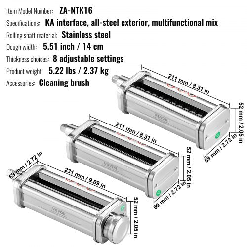 Pasta Attachment for KitchenAid Stand Mixer Stainless Steel Pasta Roller