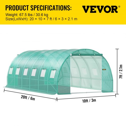 Walkin Tunnel Greenhouse 20 x 10 x 7 ft Portable Plant Hot House