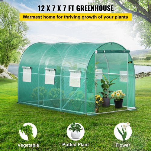 12 x 7 x 7 ft Walkin Tunnel Greenhouse Portable Plant Hot House with Galvanized