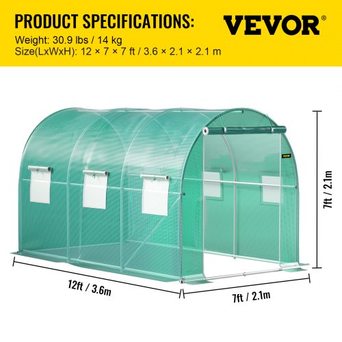 12 x 7 x 7 ft Walkin Tunnel Greenhouse Portable Plant Hot House with Galvanized