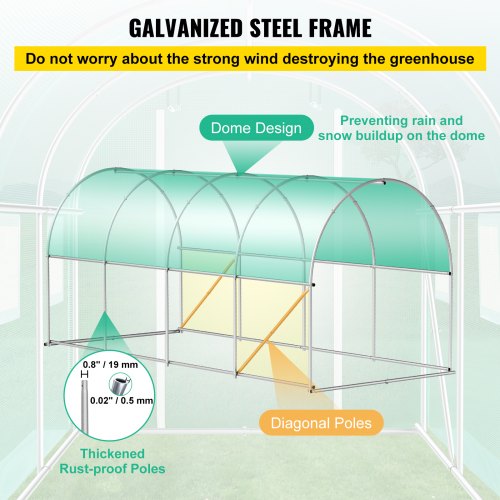 Walkin Tunnel Greenhouse 15 x 7 x 7 ft Portable Plant Hot House with Galvanized