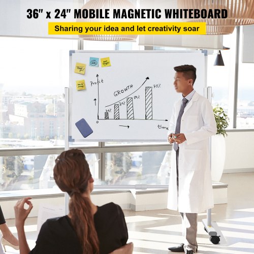 Mobile Magnetic Whiteboard 36 x 24 Inch Double Sided 360 Degree