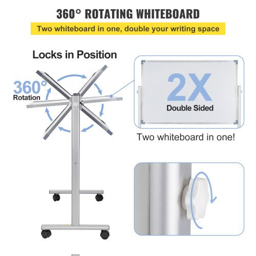 Mobile Magnetic Whiteboard 36 x 24 Inch Double Sided 360 Degree