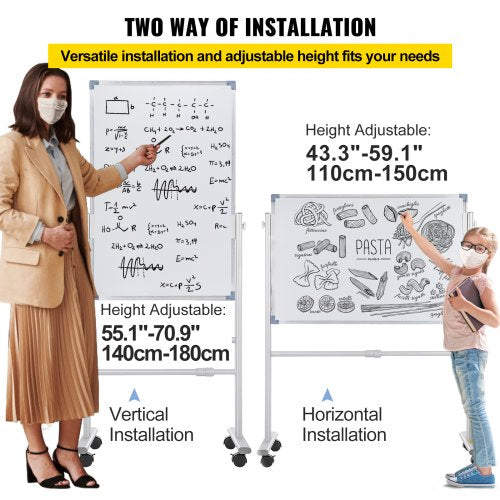 Mobile Magnetic Whiteboard 36 x 24 Inch Double Sided 360 Degree