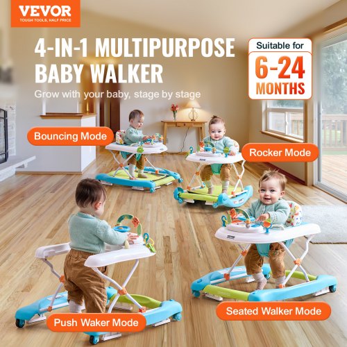 4in1 Baby Walker Foldable Baby Activity Center on Wheels 3 Adjustable