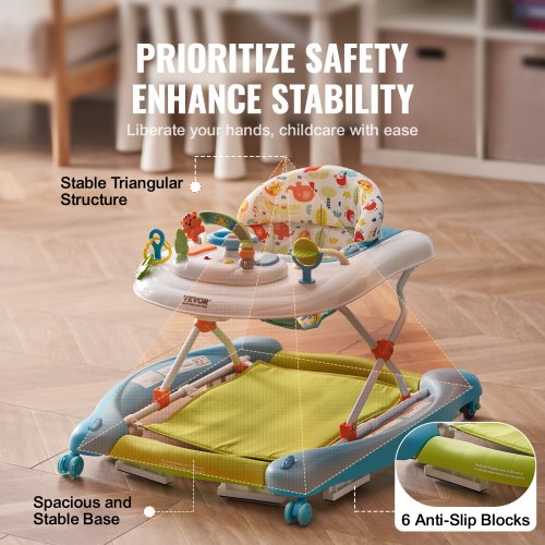 4in1 Baby Walker Foldable Baby Activity Center on Wheels 3 Adjustable