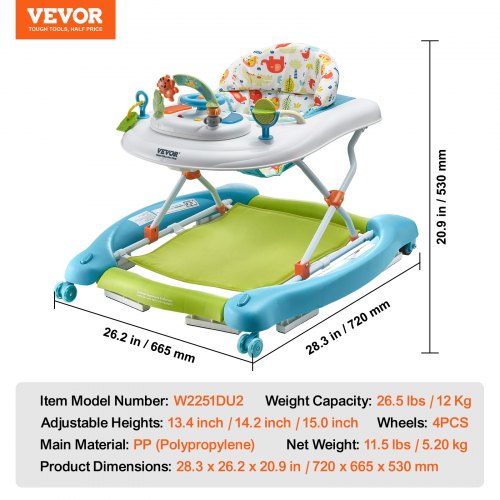 4in1 Baby Walker Foldable Baby Activity Center on Wheels 3 Adjustable