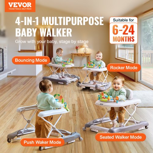 4in1 Baby Walker Foldable Baby Activity Center on Wheels 3 Adjustable
