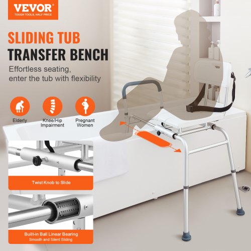 Sliding Tub Transfer Bench Height Adjustable Bathtub Transfer Bench with CutOut