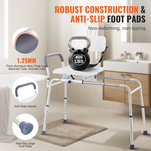 Sliding Tub Transfer Bench Height Adjustable Bathtub Transfer Bench with CutOut