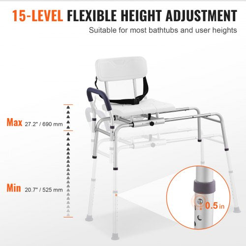 Sliding Tub Transfer Bench Height Adjustable Bathtub Transfer Bench with CutOut