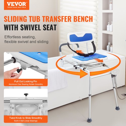 Sliding Tub Transfer Bench with 360 Degree Swivel Seat Height Adjustable