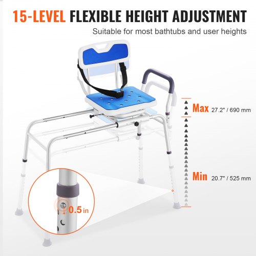 Sliding Tub Transfer Bench with 360 Degree Swivel Seat Height Adjustable