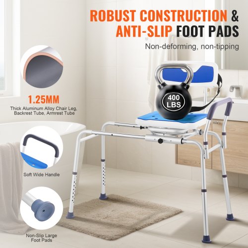 Sliding Tub Transfer Bench with 360 Degree Swivel Seat Height Adjustable