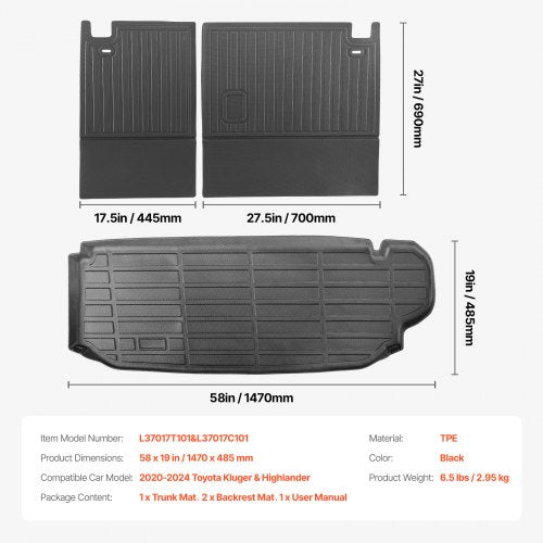 Cargo Mats Compatible with Toyota Kluger Highlander 20202024 Custom Fit