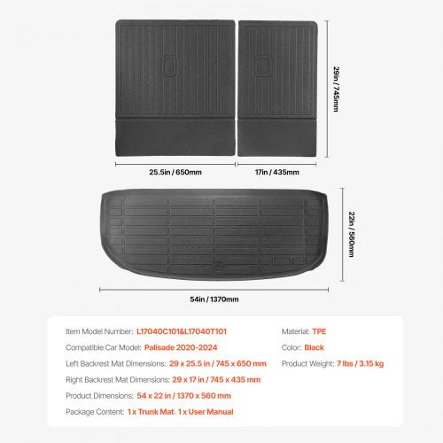 Cargo Mats Compatible with Hyundai Palisade 20202024 Custom Fit TPE Cargo