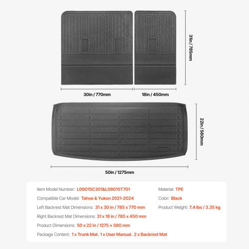Cargo Mats Compatible Chevrolet Tahoe GMC Yukon 20212024 Custom Fit TPE