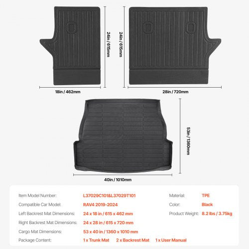 Cargo Mats Compatible with Toyota RAV4 20192024 Custom Fit TPE Cargo Liner