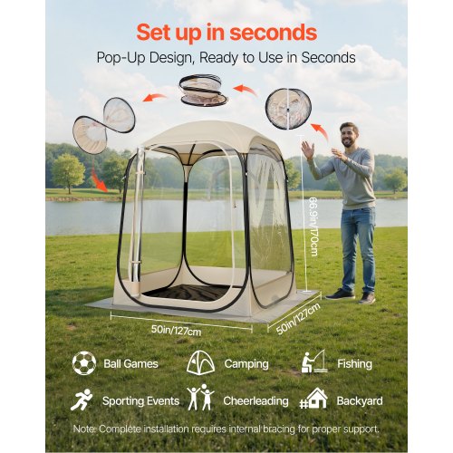 Pop up Sports Tent 50x50 in Clear Bubble Tent for 1 Person Waterproof